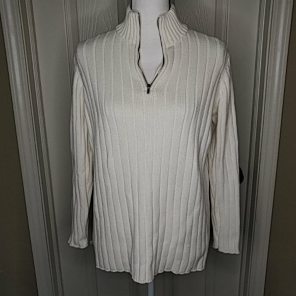 Lauren Ralph Lauren Sweaters - Lauren by Ralph Lauren Cream Ribbed Knit Sweater Gold Zipper Sz M